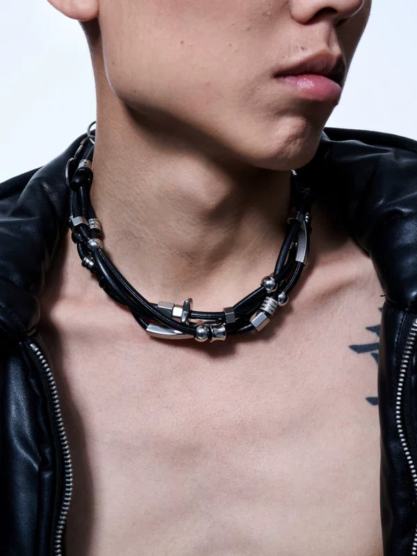 Leather Beaded Pendant Necklace 2