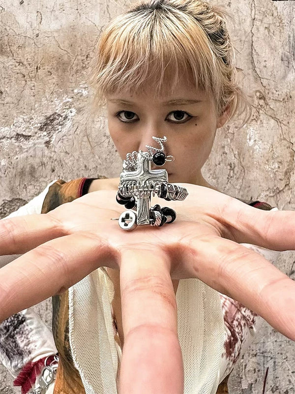 Handmade Hardcore Punk Cross Ring 1