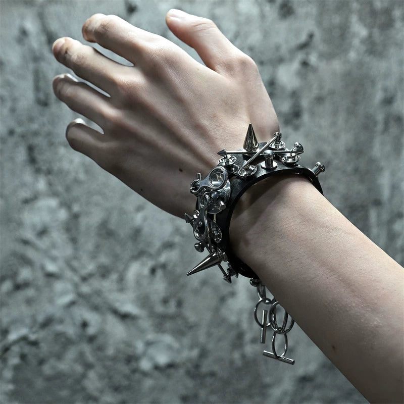 5643331217399, Punk Leather Spike Bracelet