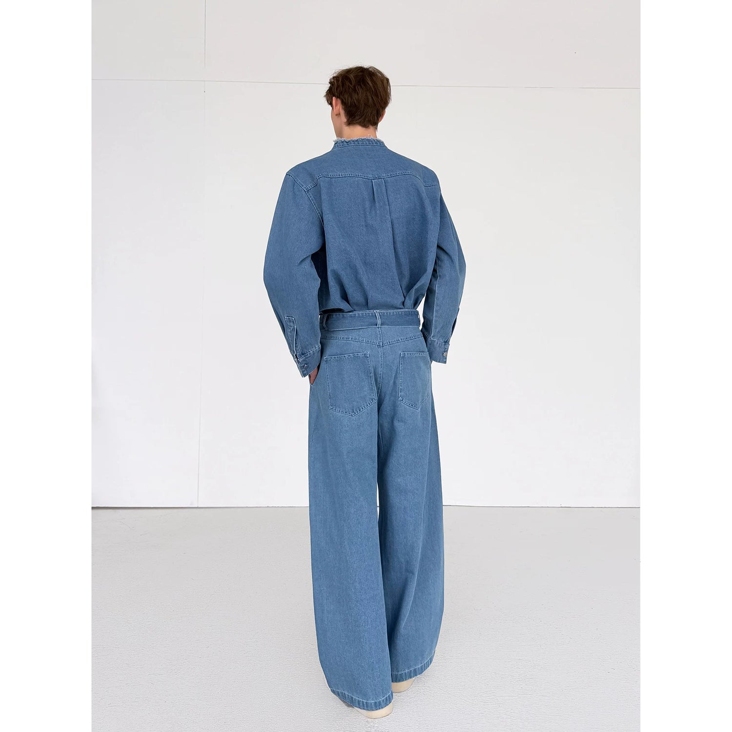 Retro Denim Shirt and Wide-Leg Pants Set 3