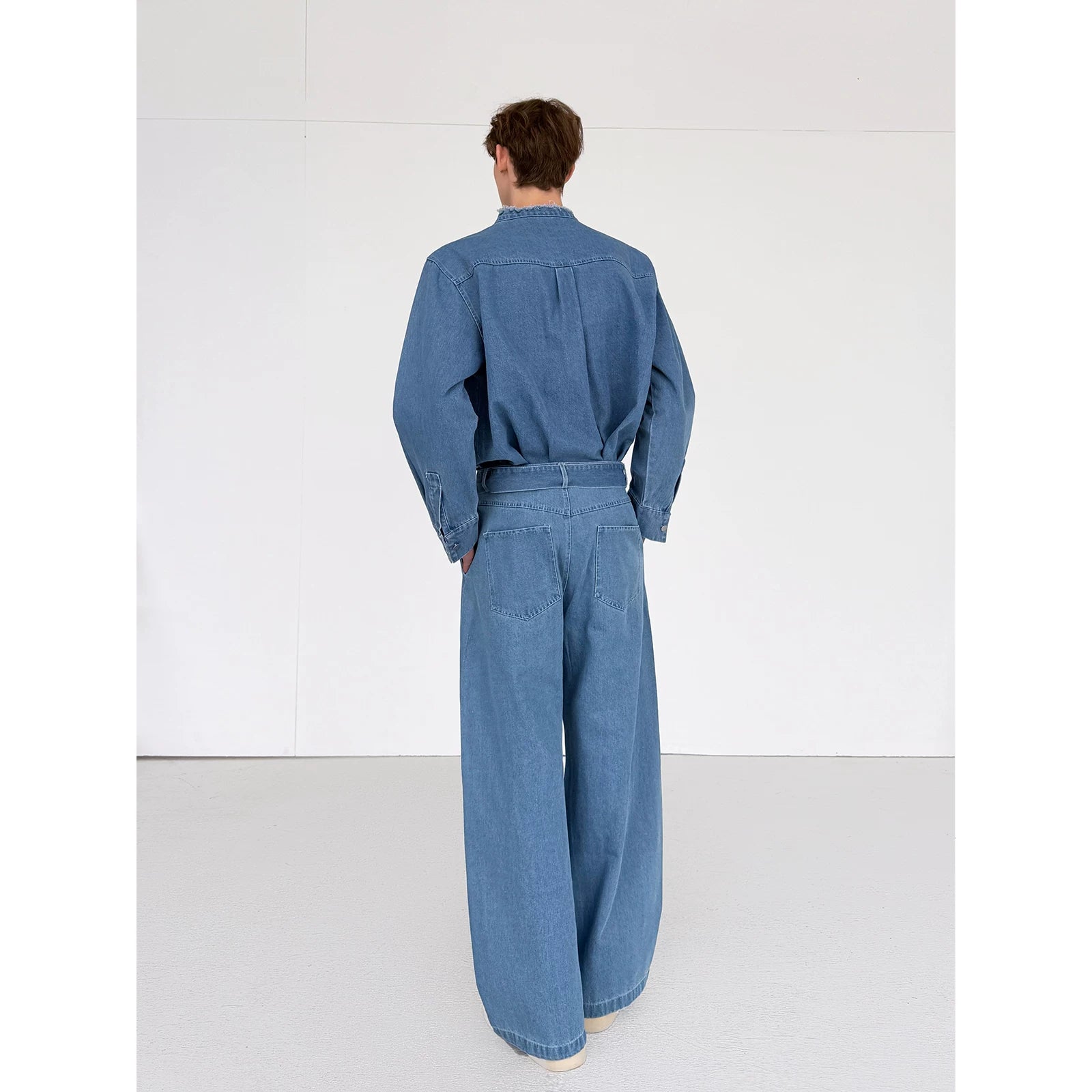 Retro Denim Shirt and Wide-Leg Pants Set 3