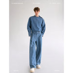 Retro Denim Shirt and Wide-Leg Pants Set 1