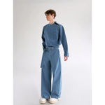 Retro Denim Shirt and Wide-Leg Pants Set 2