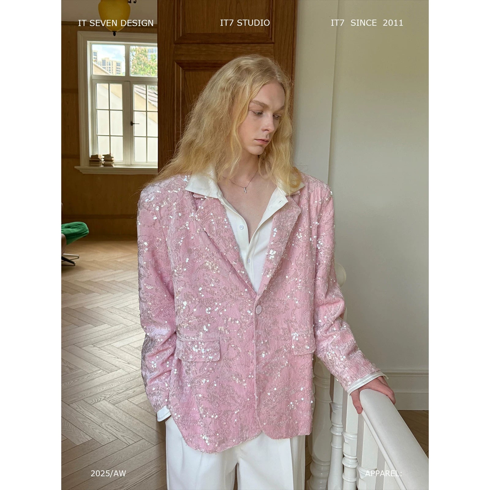 Velvet Sequin Padded Shoulder Suit Jacket 1