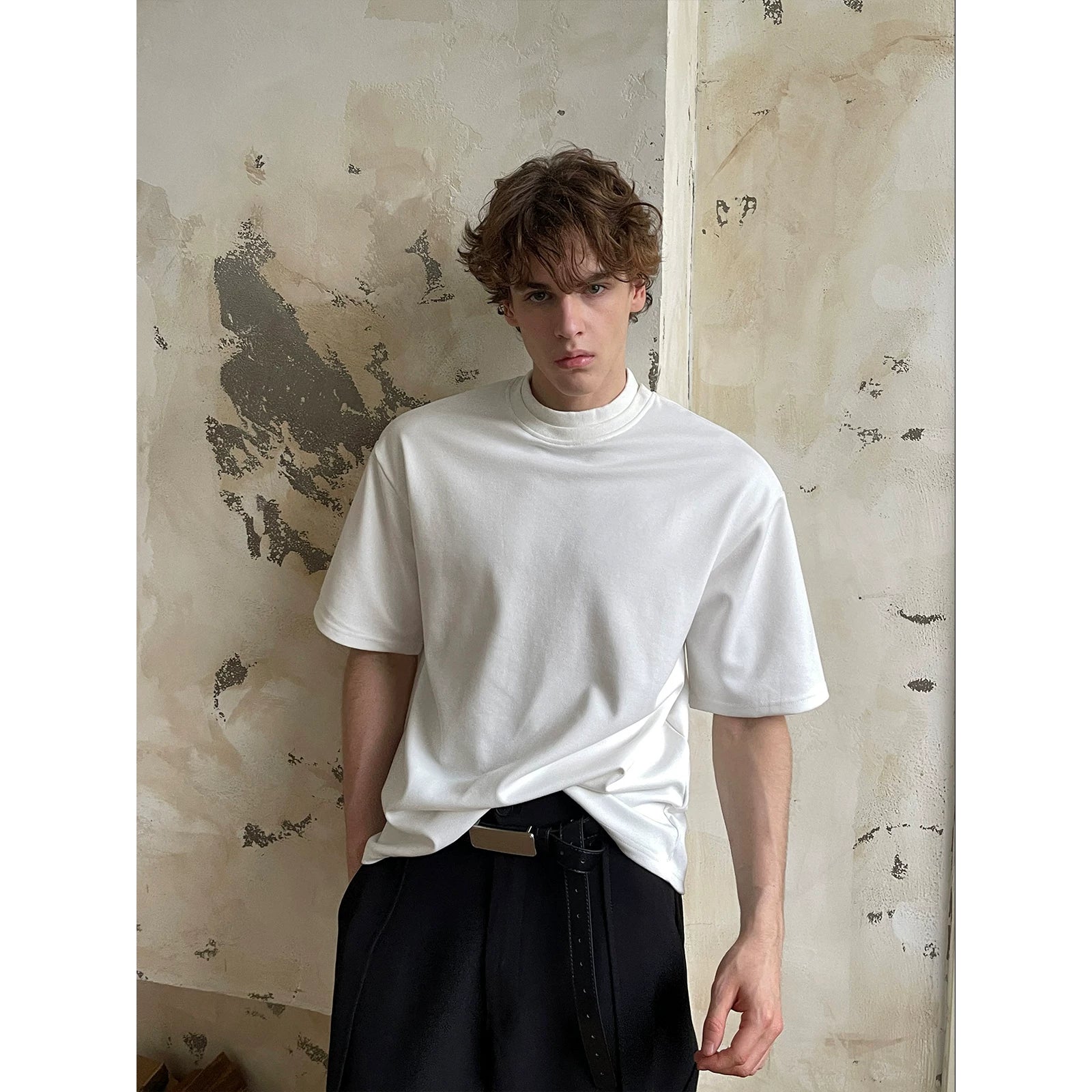 Double Collar Short-Sleeve Crewneck T-Shirt 3