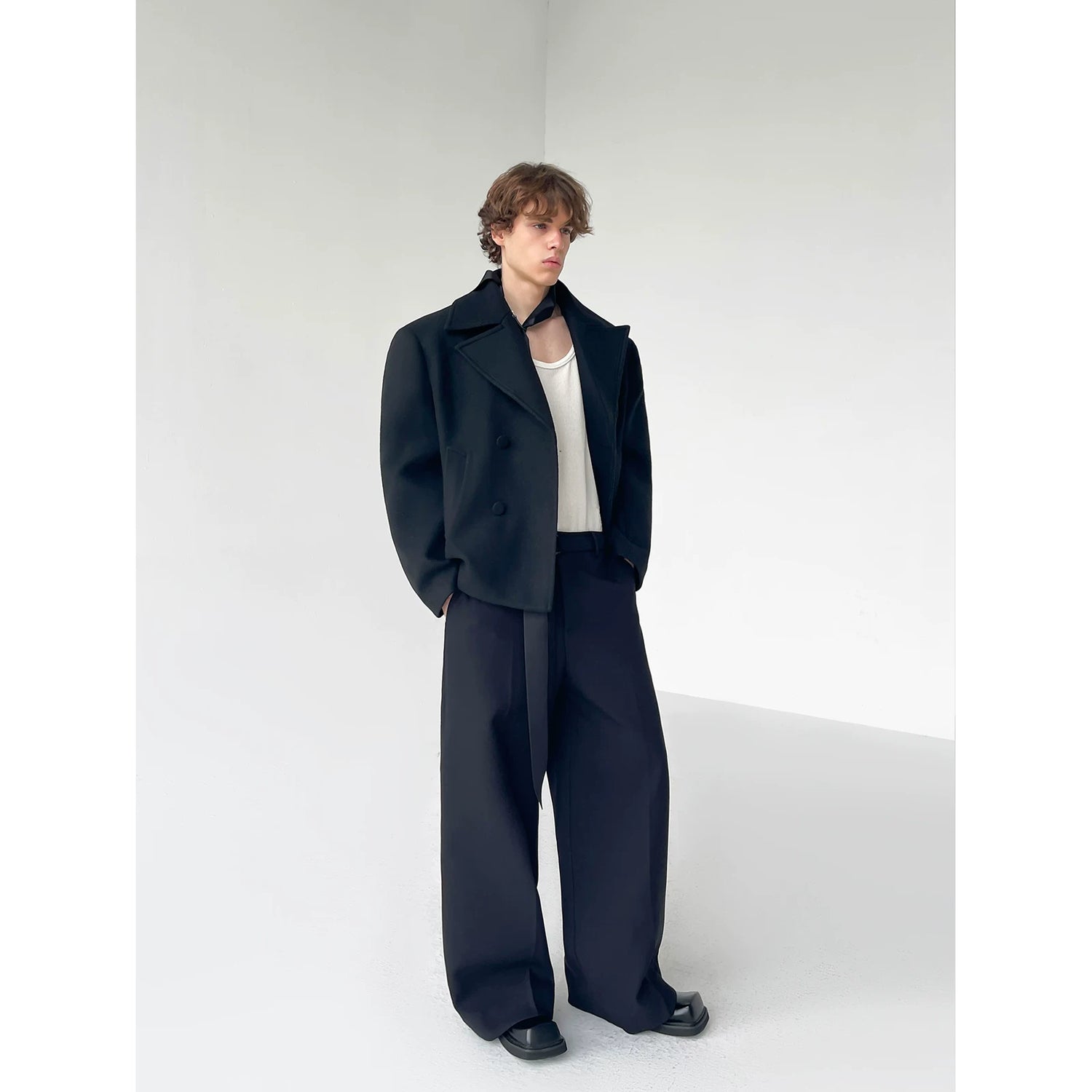 Short Wool Coat with Large Lapel 2