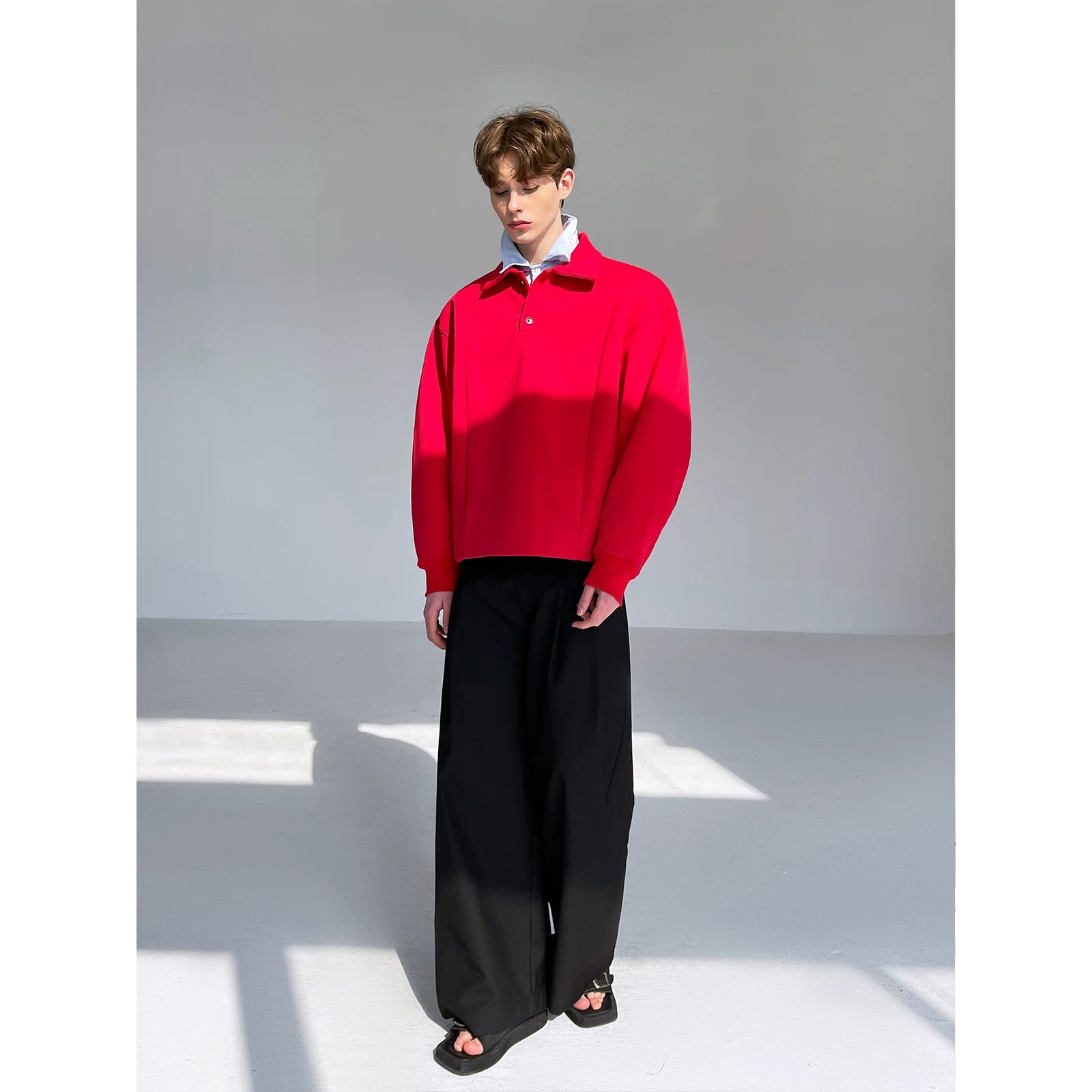 Polo Collar Long Sleeve Pullover Shirt 5
