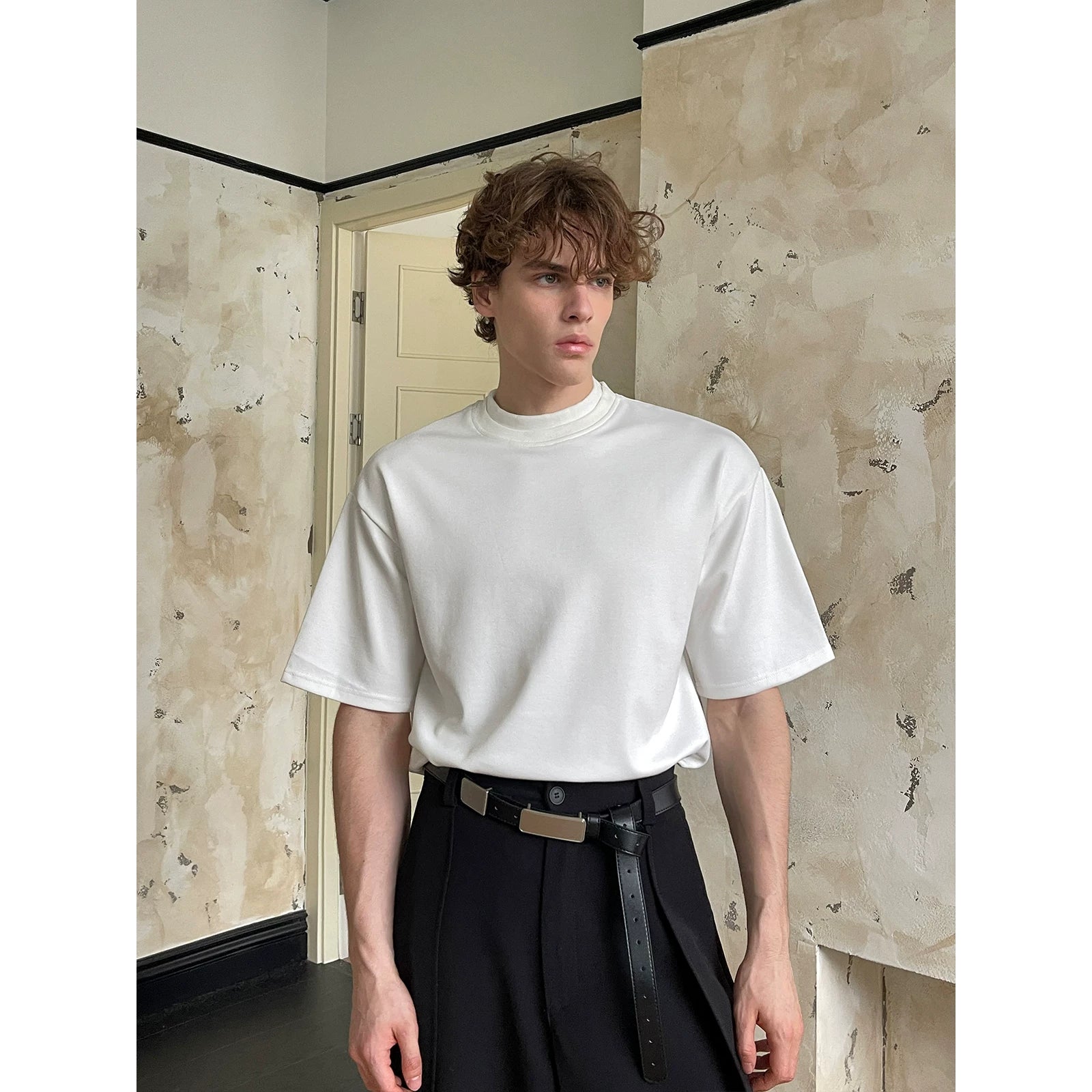 Double Collar Short-Sleeve Crewneck T-Shirt 4