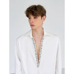 Deep V-Neck Sequin Trim Long Sleeve Shirt 3