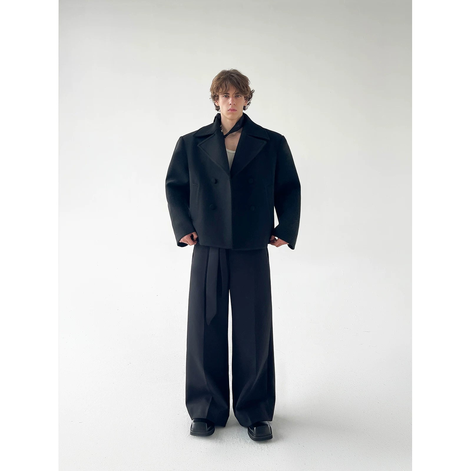 Short Wool Coat with Large Lapel 4