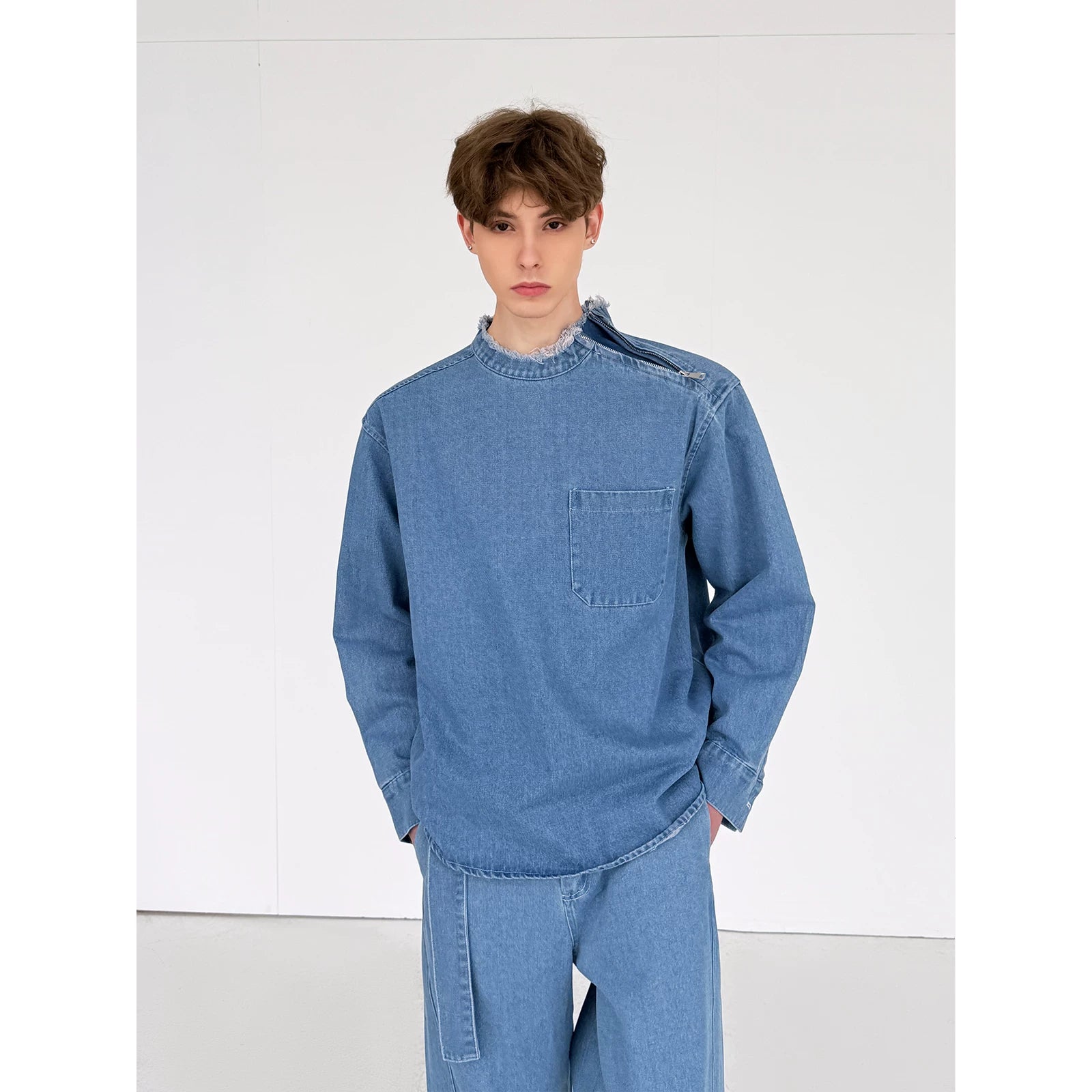 Retro Denim Shirt and Wide-Leg Pants Set 5