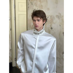 Rhinestone Collar Satin Dress Shirt 3