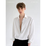 Deep V-Neck Sequin Trim Long Sleeve Shirt 1
