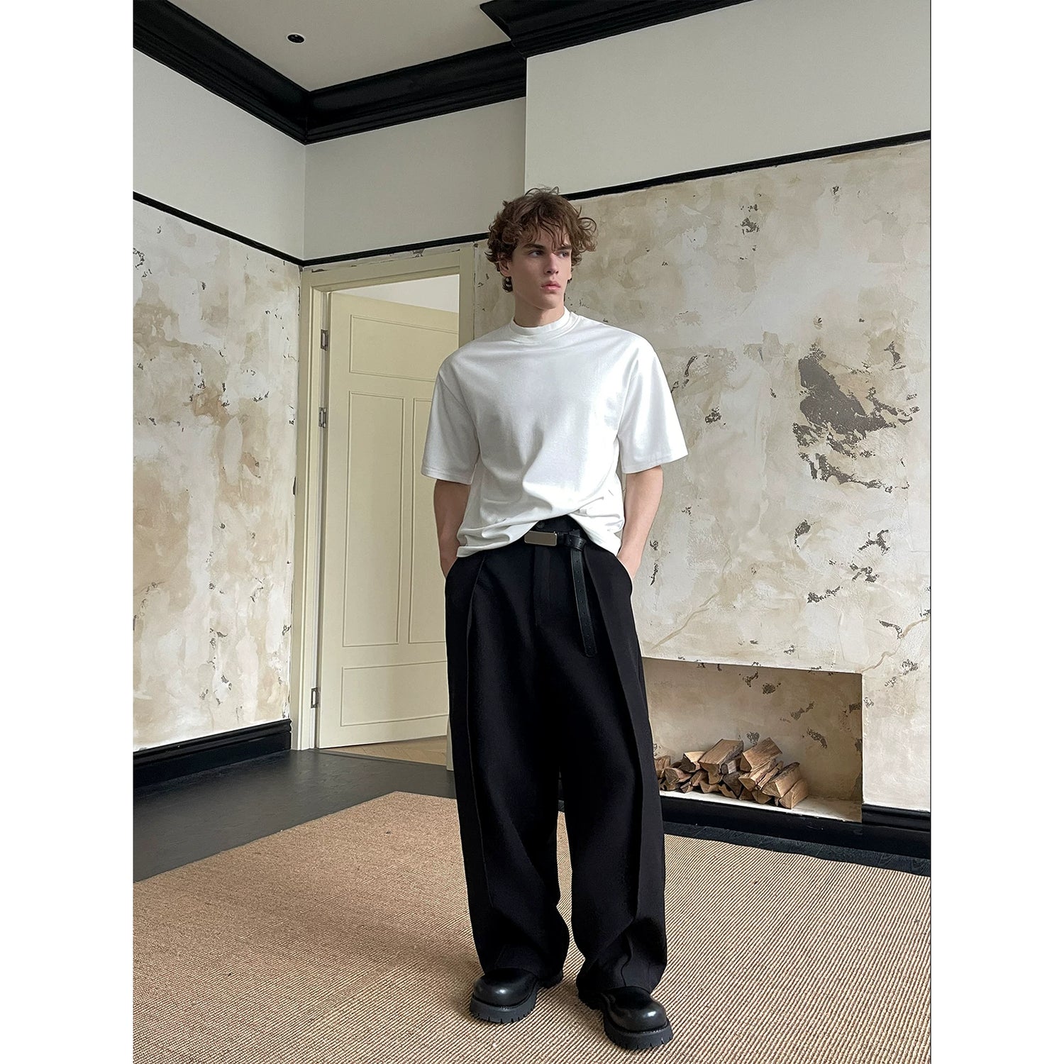 Double Collar Short-Sleeve Crewneck T-Shirt 2