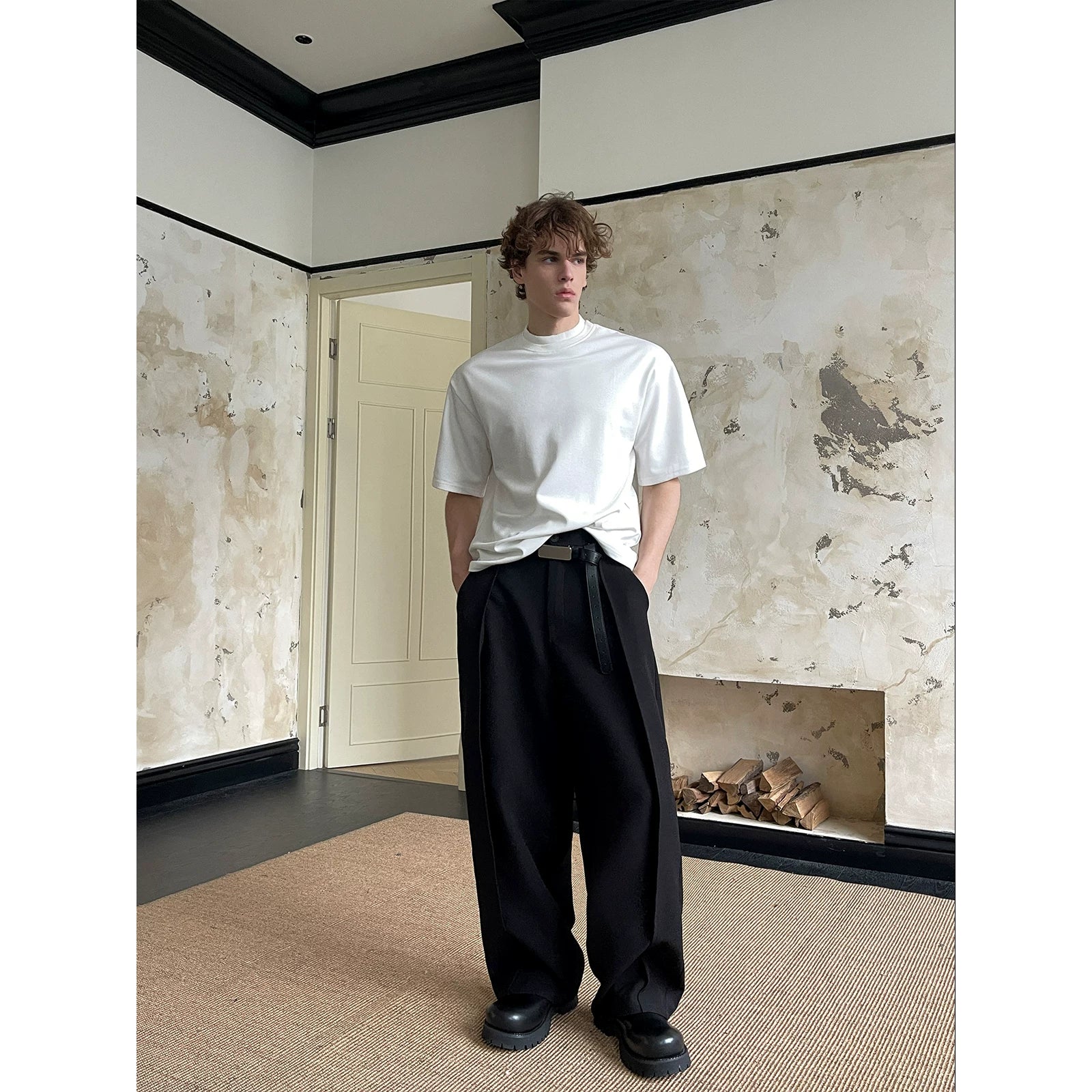 Double Collar Short-Sleeve Crewneck T-Shirt 2