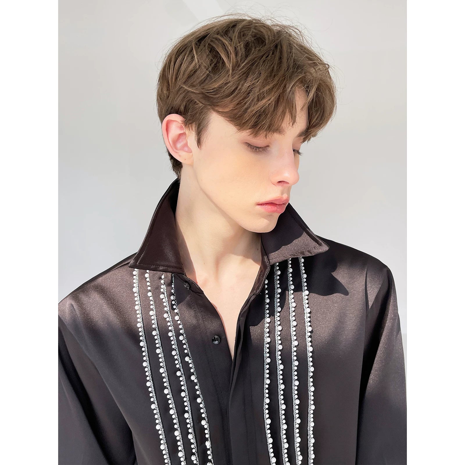 Beaded Brocade Long Sleeve Dress Shirt 2