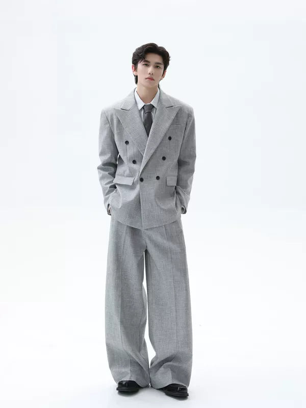 Double-Breasted Blazer and Wide-Leg Pants Set 2