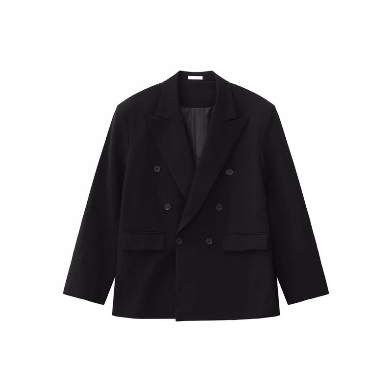 6121403621868,6121403621872,6121403621876,6121403621880, Double-Breasted Blazer and Wide-Leg Pants Set