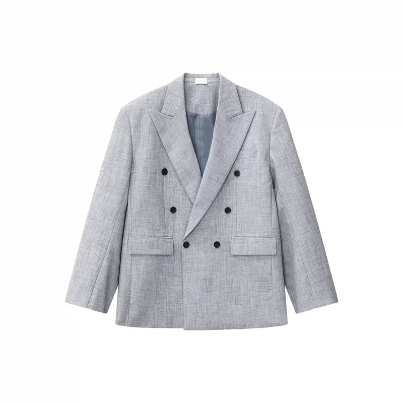6121403621871,6121403621875,6121403621879,6121403621883, Double-Breasted Blazer and Wide-Leg Pants Set