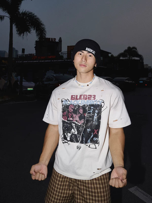 Distressed Graphic Short-Sleeve T-Shirt 1