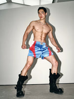 Retro Patchwork Satin Athletic Shorts 1