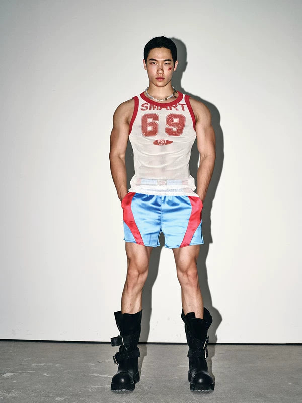 Retro Patchwork Satin Athletic Shorts 2