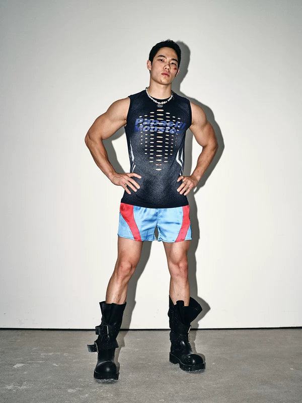 Retro Patchwork Satin Athletic Shorts 5