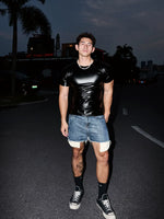 Slim Fit Crew Neck Leather T-Shirt 2