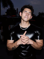 Slim Fit Crew Neck Leather T-Shirt 3