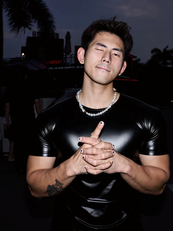 Slim Fit Crew Neck Leather T-Shirt 3