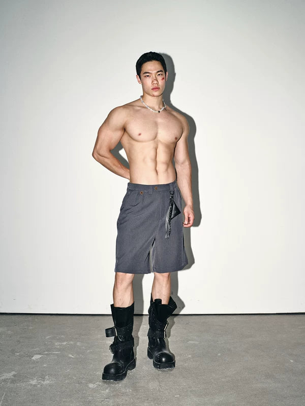 Straight Leg Shorts with Detachable Charm 1