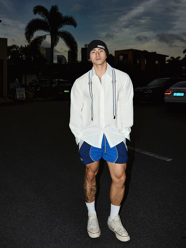Long Sleeve Button Shirt With Suspenders 2