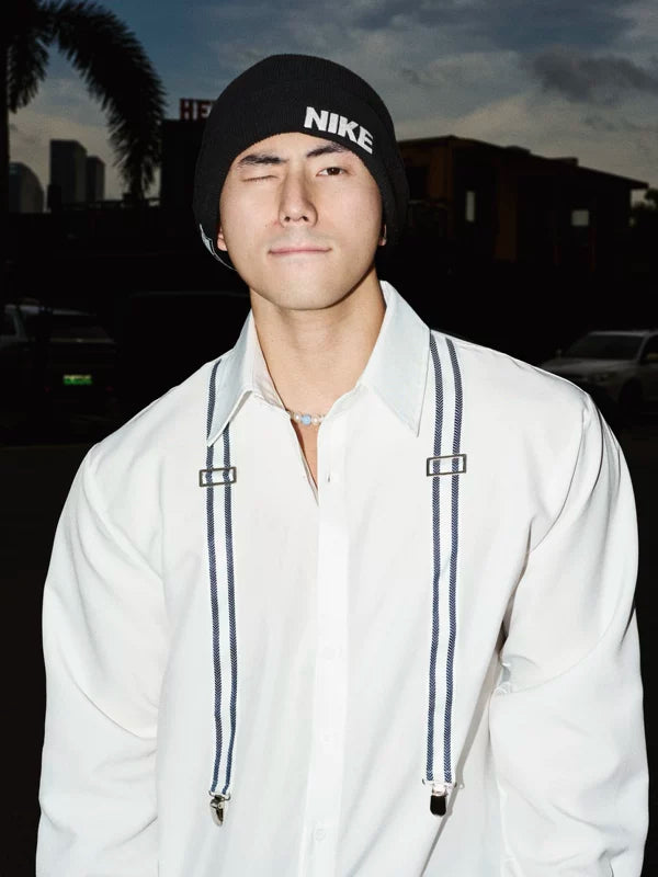Long Sleeve Button Shirt With Suspenders 5