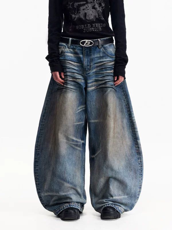 Retro Washed Ultra Wide Leg Jeans Pants 1