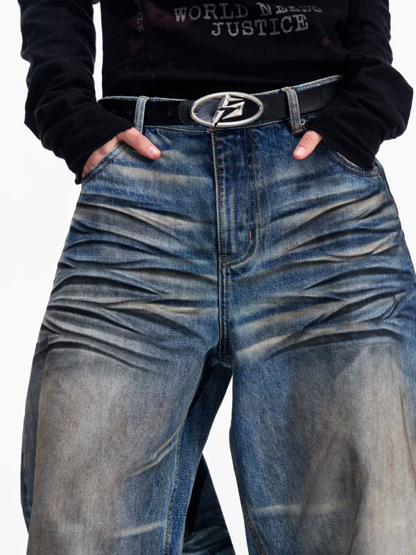 Retro Washed Ultra Wide Leg Jeans Pants 3