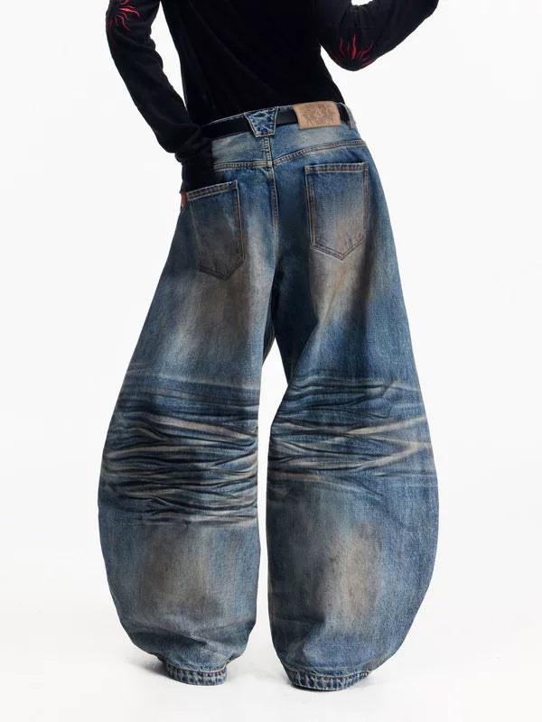 Retro Washed Ultra Wide Leg Jeans Pants 4