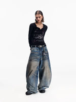Retro Washed Ultra Wide Leg Jeans Pants 5