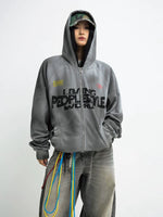 Distressed Graphic Zip Up Hooded Sweatshirt 2