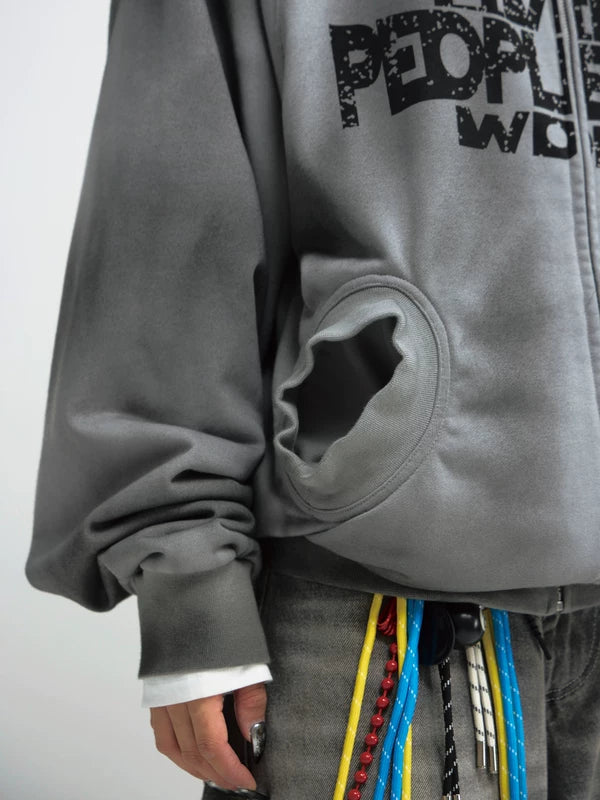 Distressed Graphic Zip Up Hooded Sweatshirt 3