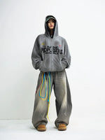Distressed Graphic Zip Up Hooded Sweatshirt 5