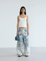 Retro 3D Print Baggy Wide-Leg Jeans Pants 4