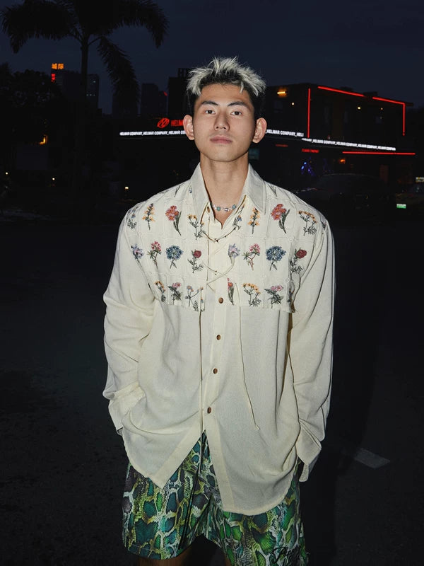 Embroidered Long-Sleeve Button-Down Shirt 1