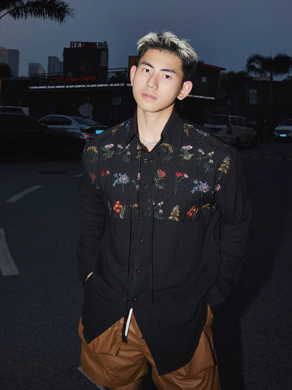 Embroidered Long-Sleeve Button-Down Shirt 3