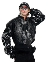 Embroidered Leather Motorcycle Jacket 2