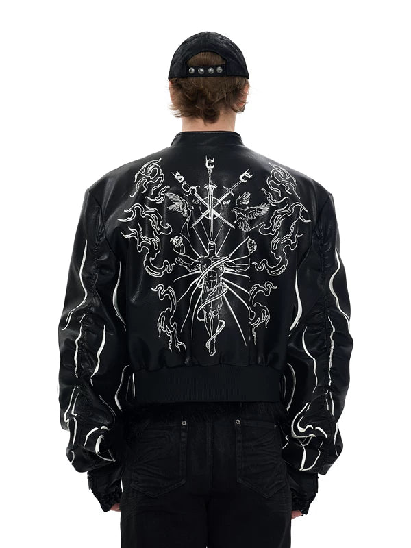 Embroidered Leather Motorcycle Jacket 3