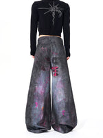 Distressed Graphic Print Wide-Leg Pants 4