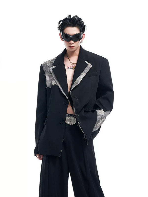 Lace-Trimmed Double-Breasted Suit Jacket