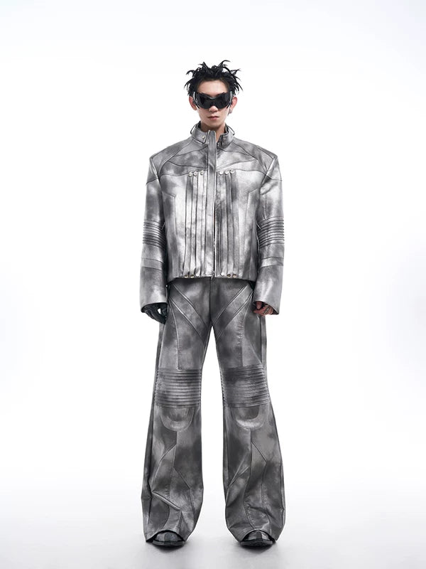 Metallic Leather Motorcycle Jacket 2