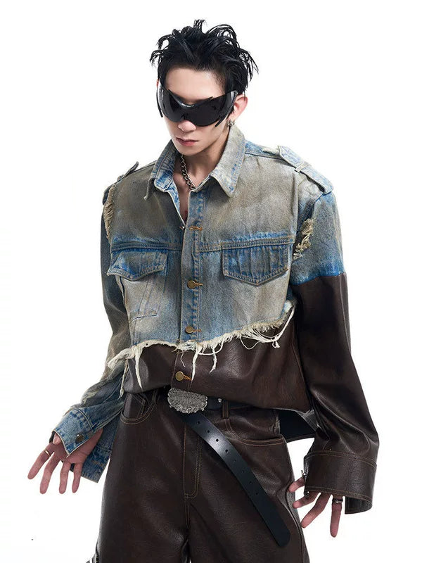 Distressed Patchwork Denim Jacket