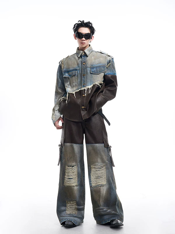 Distressed Patchwork Denim Jacket 4